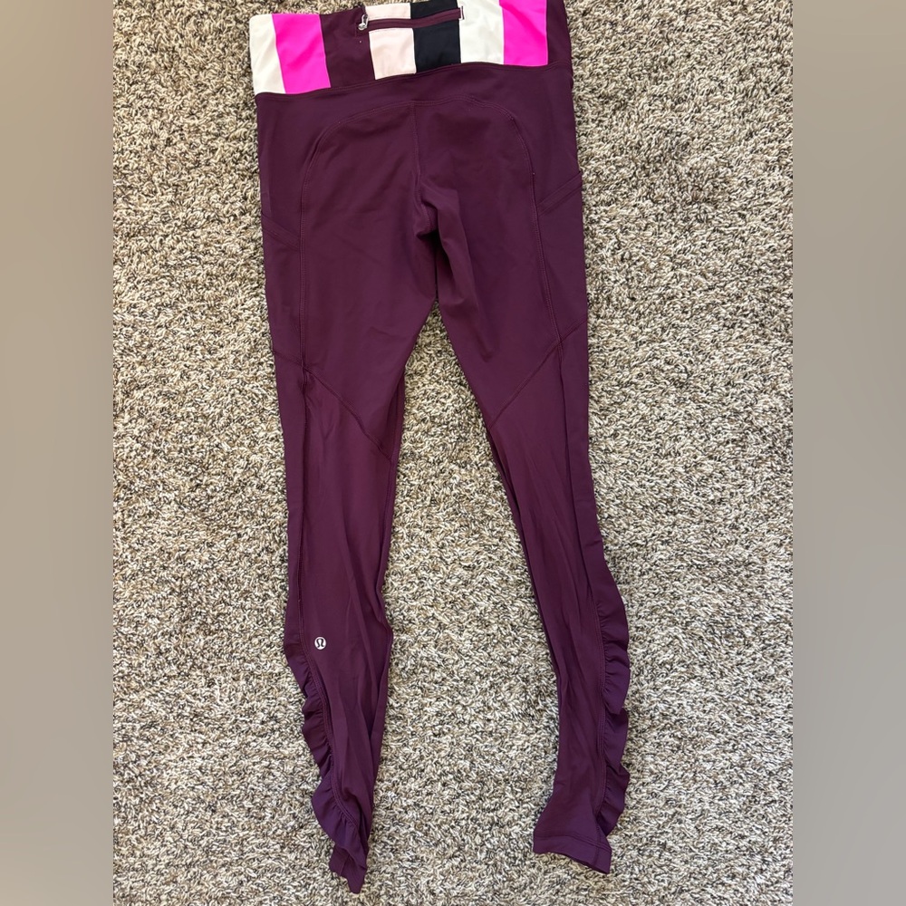 lululemon athletica Plum Leggings with Pink and Black Waistband